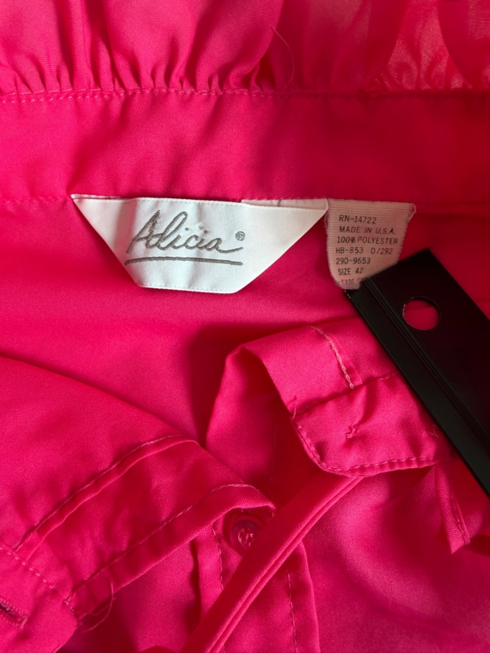 Vintage Alicia Hot Pink Ruffle Mock Neck Blouse 1970s Secretary Pussybow Top 42 - Picture 8 of 12